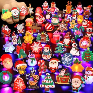 Christmas Stocking Stuffers for Kid 25Pcs Christmas Party Favors for Kid LED Light Up Rings Flash Christmas Toys Glow in The Dark Goodie Bag Stuffers Non Candy Gift Bag Fillers