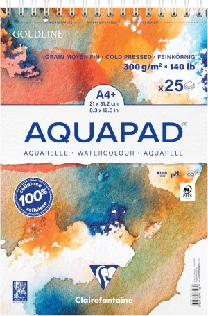 Clairefontaine Aquapad 976103C Micro-Perforated Spiral Pad A4 21 x 29.7 cm 300 g - 25 Sheets of White Watercolour Paper Medium Fine Grain - Ideal for Wet Technique