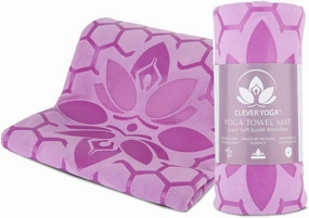 Clever Yoga Non-Slip Hot Yoga Towel Mat - Sweat Absorbent Microfiber Suede & Double Sided Grip Hot Yoga Mat Towel with Honeycomb Design, Easy Portable for Pilates, Exercise, Workout - Lilac
