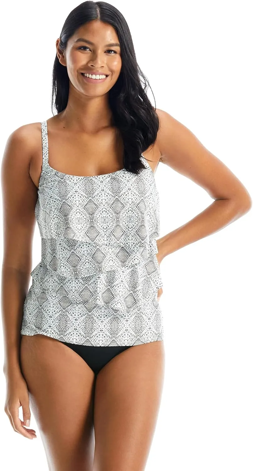 COCO REEF Aura Ruffle Bra Sized Underwire Tankini Top, Full Coverage Swimsuit Top