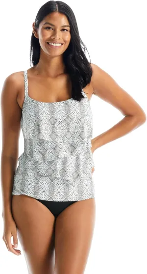 COCO REEF Aura Ruffle Bra Sized Underwire Tankini Top, Full Coverage Swimsuit Top