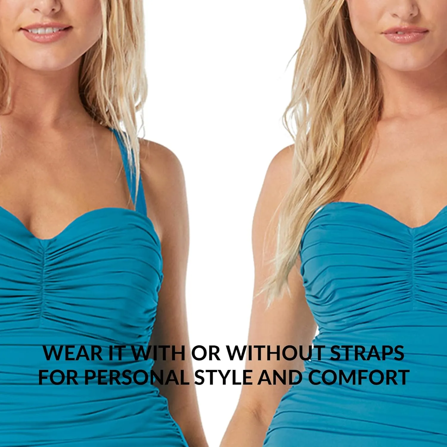 COCO REEF Charisma Bra Sized Underwire Shirred Bandeau Tankini Top, Straps Included