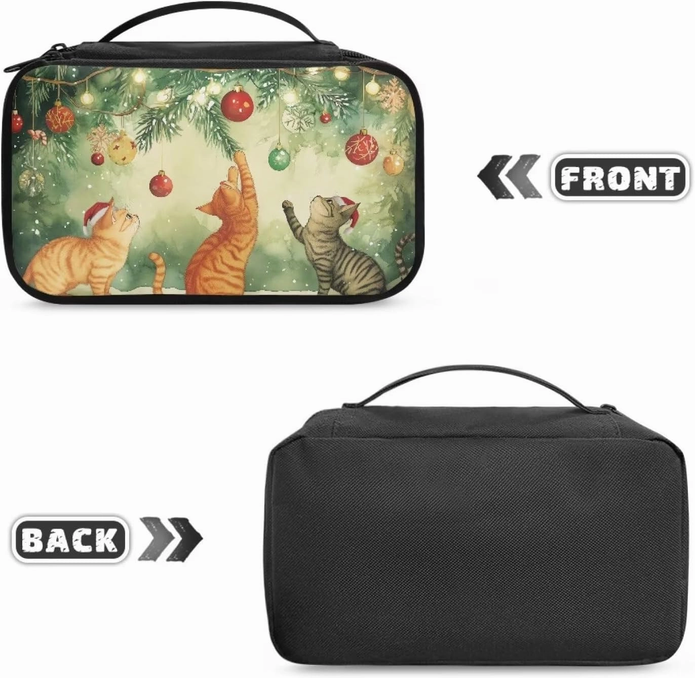 COEQINE Christmas Makeup Bag For Wome Cute Green Cosmetic Travel Cosmetic Train Case Portable Makeup Artist Organizer Bag With Douable Layer Makeup Brush Holder Storage Multi Pocket,Cute Cat Play