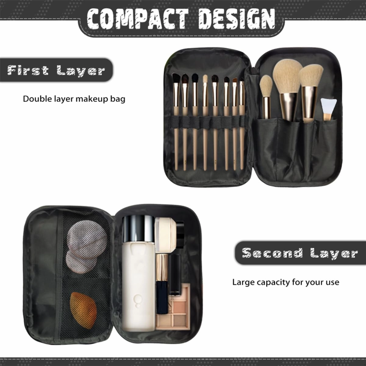 COEQINE Christmas Makeup Bag For Wome Cute Green Cosmetic Travel Cosmetic Train Case Portable Makeup Artist Organizer Bag With Douable Layer Makeup Brush Holder Storage Multi Pocket,Cute Cat Play