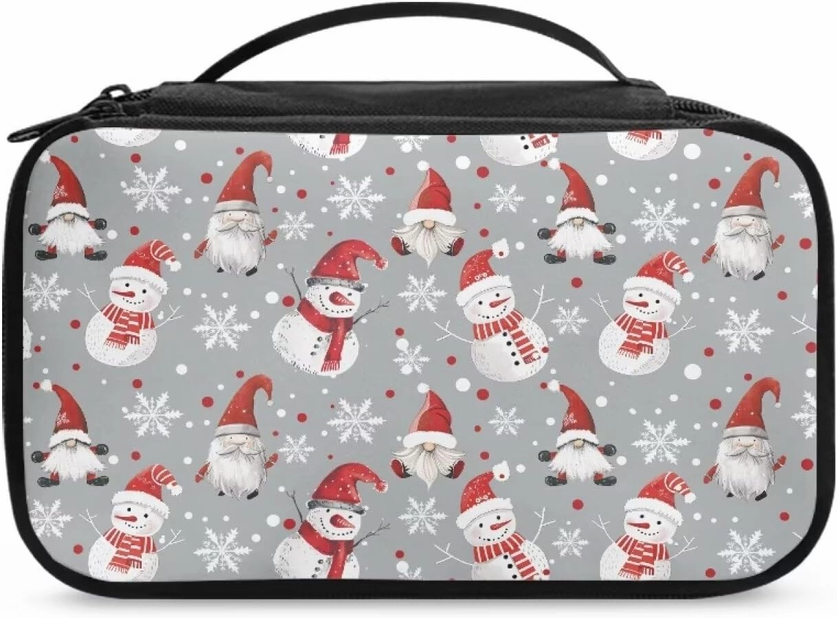 COEQINE Christmas Makeup Bag For Women Organizer Travel Cosmetic Pouch With Cute Gnome Snowman Pattern Travel Makeup Bag Cosmetic Train Case With Mesh Pocket For Makeup Accessories,Gray