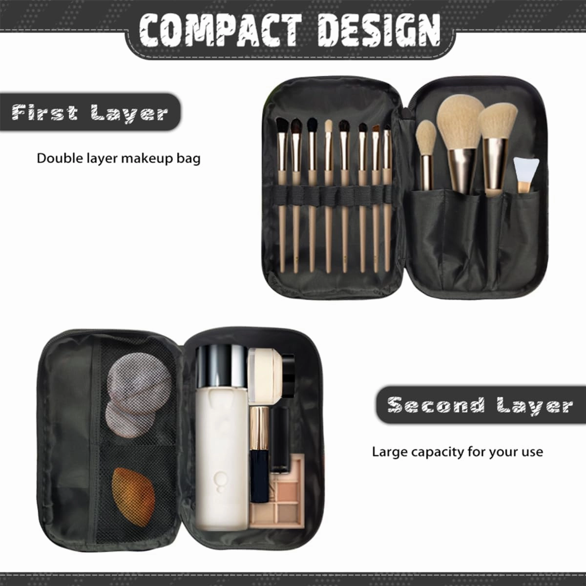 COEQINE Christmas Makeup Bag For Women Organizer Travel Cosmetic Pouch With Cute Gnome Snowman Pattern Travel Makeup Bag Cosmetic Train Case With Mesh Pocket For Makeup Accessories,Gray