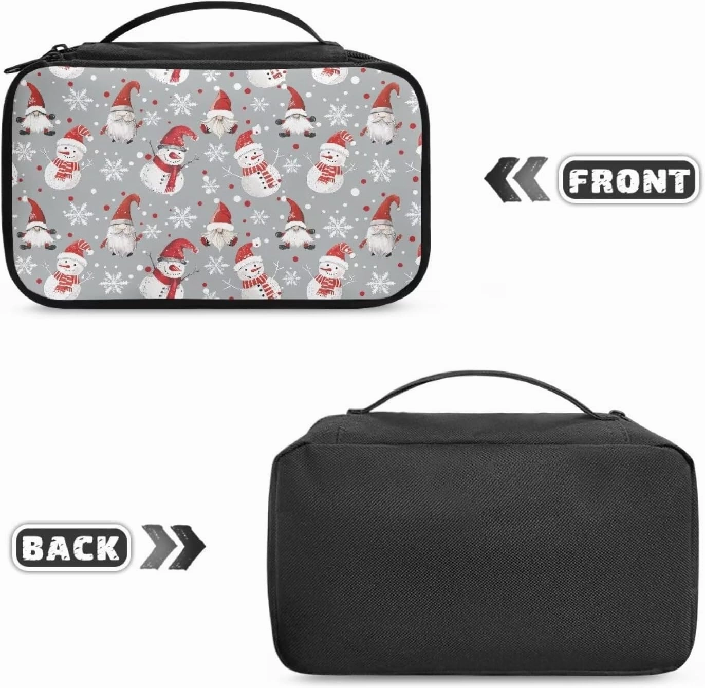 COEQINE Christmas Makeup Bag For Women Organizer Travel Cosmetic Pouch With Cute Gnome Snowman Pattern Travel Makeup Bag Cosmetic Train Case With Mesh Pocket For Makeup Accessories,Gray