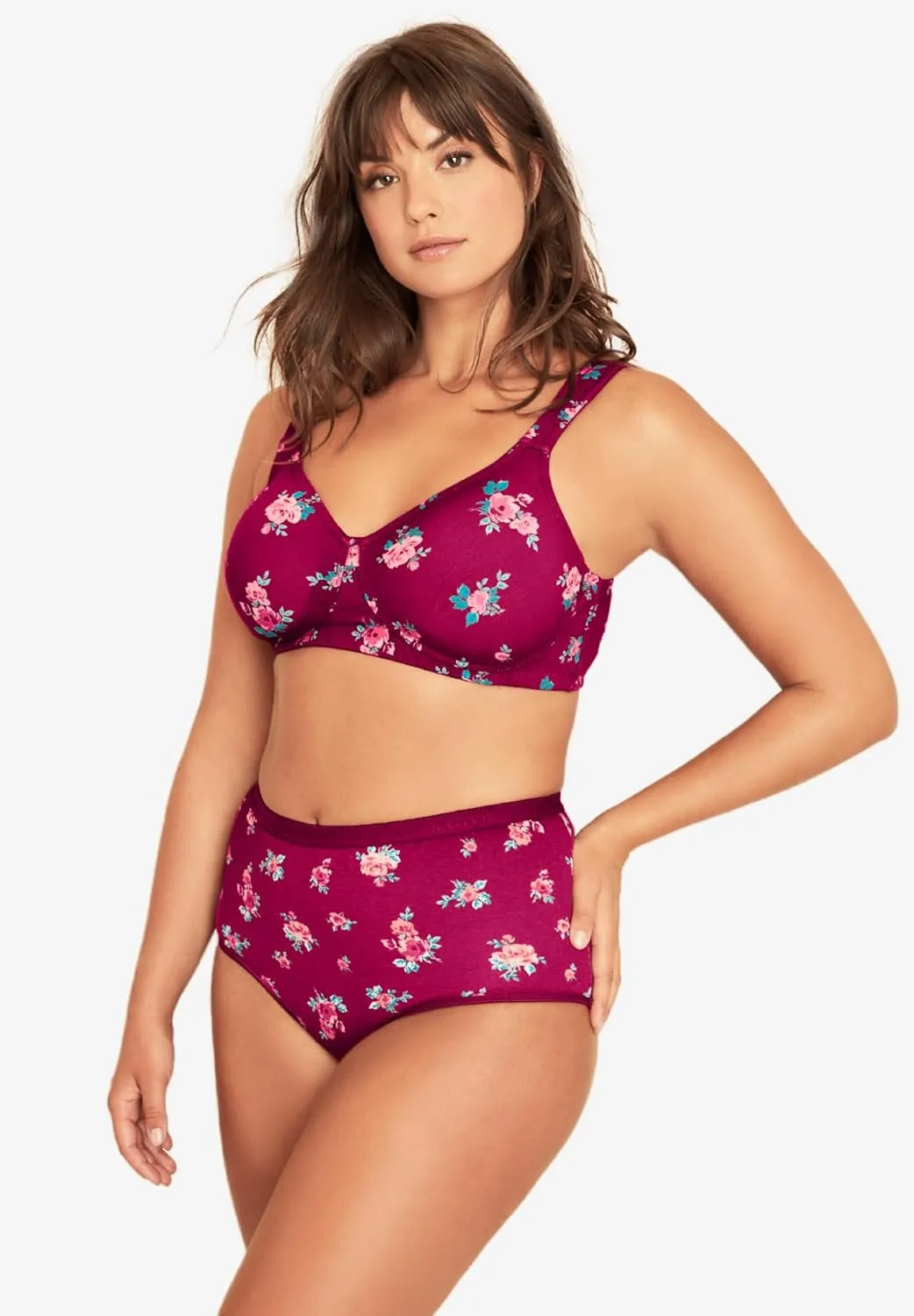 Comfort Choice Women's Plus Size Cotton Wireless Lightly Padded T-Shirt Bra