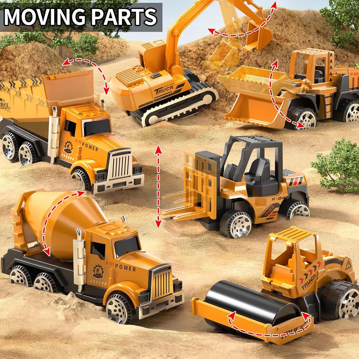 Construction Toys for 3 4 5 6 Years Old Boys Girls Kids, Die Cast Metal Truck Toys W/Play Mat, Sand Toys Trucks Excavator, Dump Truck, Road Roller, Cement Mixer, Car Toys Set for Kids Toddler