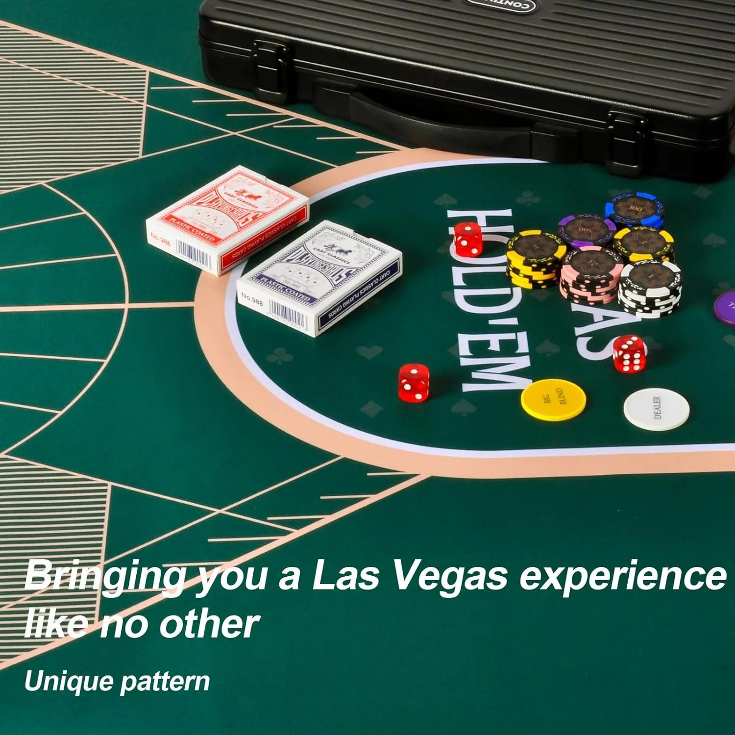 CONTINUE Upgraded Waterproof Poker Mat 8 Players Texas Hold'em Poker Mat Professional Poker Mat Anti-Slip Rubber Poker Table Top Layout with Carrying Bag for Poker Games, Blackjack, Casino（70 x 35 ）