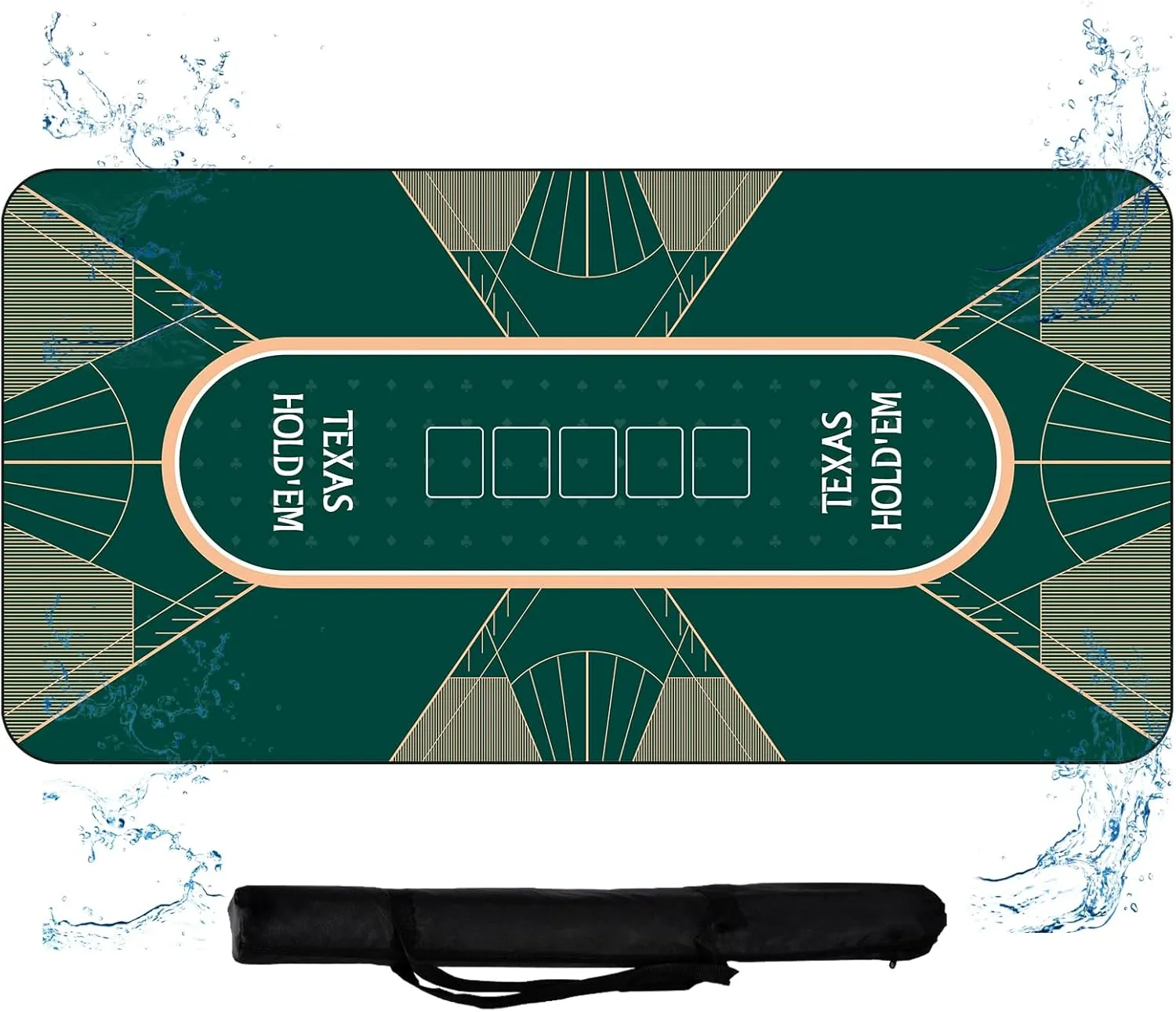 CONTINUE Upgraded Waterproof Poker Mat 8 Players Texas Hold'em Poker Mat Professional Poker Mat Anti-Slip Rubber Poker Table Top Layout with Carrying Bag for Poker Games, Blackjack, Casino（70 x 35 ）