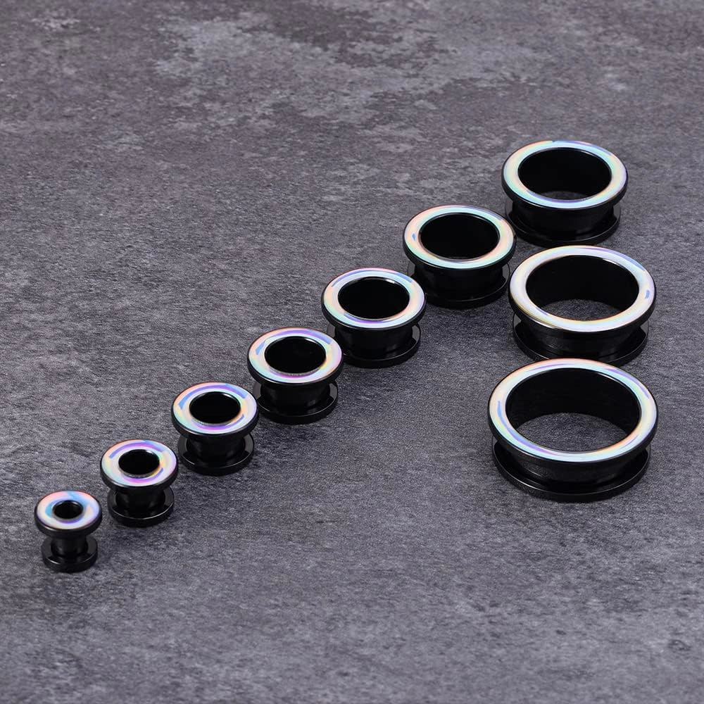 COOEAR 2 Pairs Stainless Steel Black Ear Gauges Retro-reflective Sheeting Tunnels and Plugs.