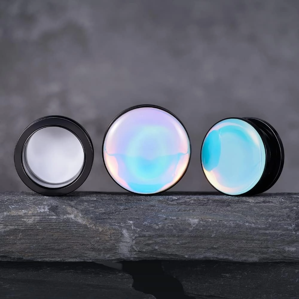 COOEAR 2 Pairs Stainless Steel Black Ear Gauges Retro-reflective Sheeting Tunnels and Plugs.