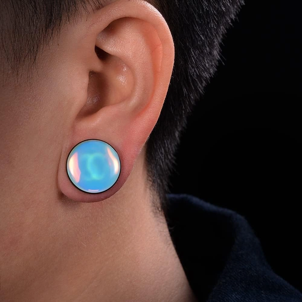 COOEAR 2 Pairs Stainless Steel Black Ear Gauges Retro-reflective Sheeting Tunnels and Plugs.