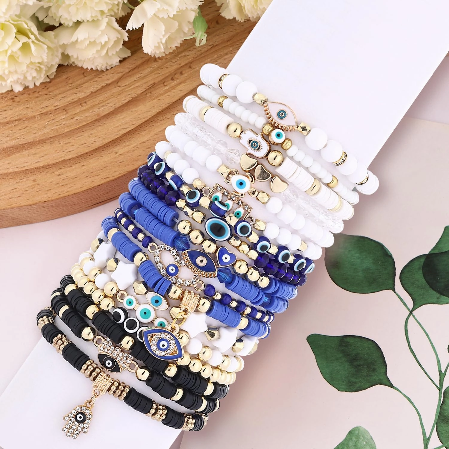 Cooluckday 36 Pcs Holiday Bracelets for Women Teen Girls Gifts Easter Mother's Day Christmas St. Patrick's Day Mardi Gras Bracelets Stackable Stretch Friendship Bracelets Set