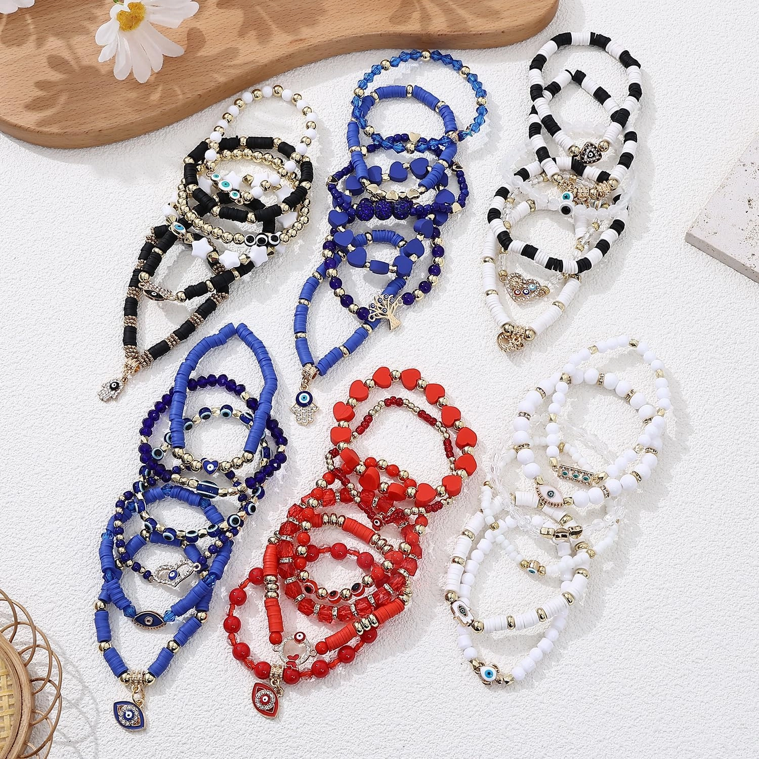 Cooluckday 36 Pcs Holiday Bracelets for Women Teen Girls Gifts Easter Mother's Day Christmas St. Patrick's Day Mardi Gras Bracelets Stackable Stretch Friendship Bracelets Set