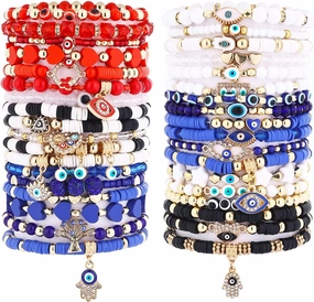 Cooluckday 36 Pcs Holiday Bracelets for Women Teen Girls Gifts Easter Mother's Day Christmas St. Patrick's Day Mardi Gras Bracelets Stackable Stretch Friendship Bracelets Set