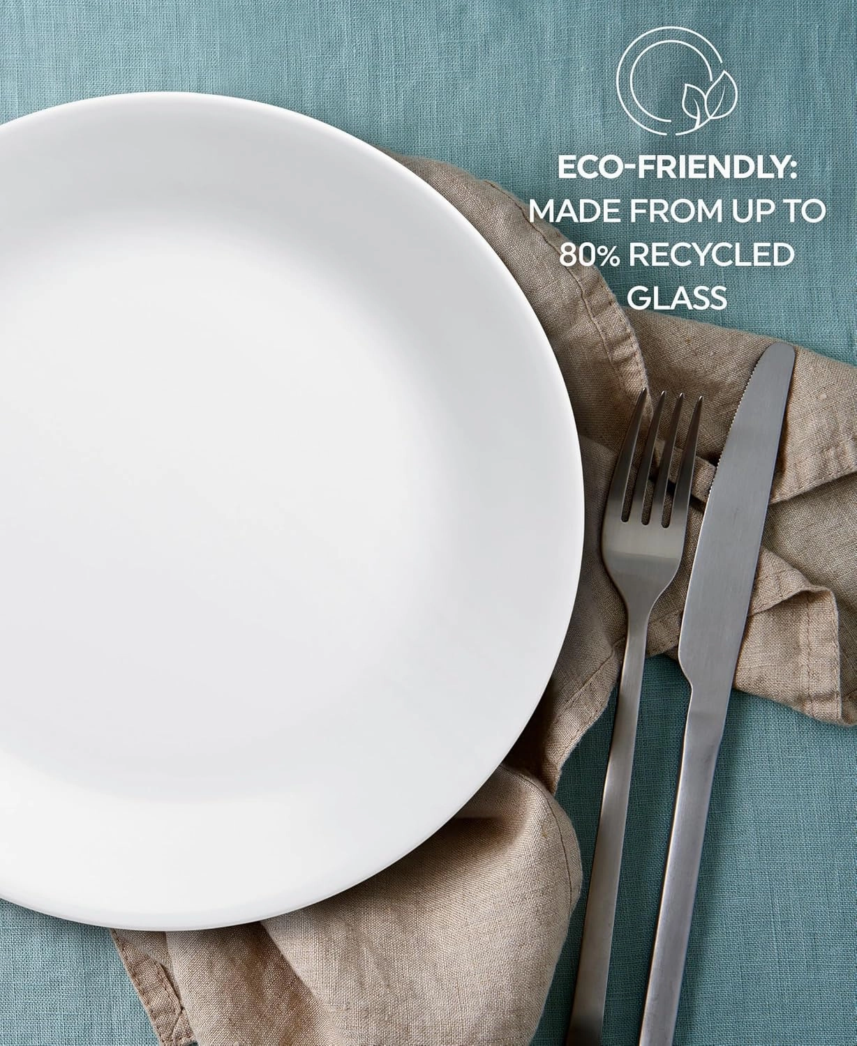 Corelle Vitrelle 18-Piece Service for 6 Dinnerware Set Triple Layer Glass and Chip Resistant, Lightweight Round Plates and Bowls Set, Winter Frost White