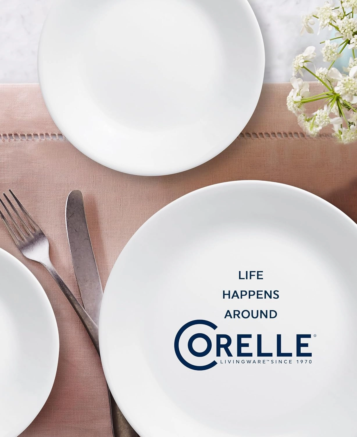 Corelle Vitrelle 18-Piece Service for 6 Dinnerware Set Triple Layer Glass and Chip Resistant, Lightweight Round Plates and Bowls Set, Winter Frost White