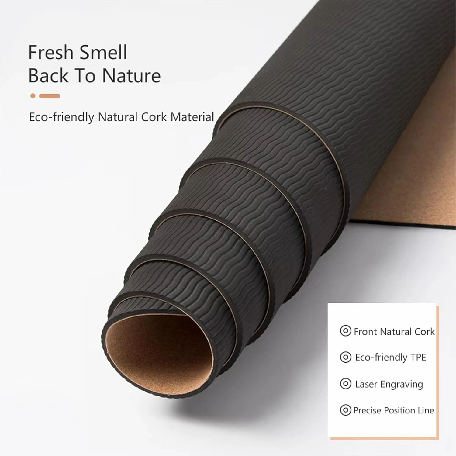Cork TPE Yoga Mat, Non-Slip, Portable Exercise Mat with Carry Strap, Storage Bag, Tension Belt, for Workouts Home Gym Travel
