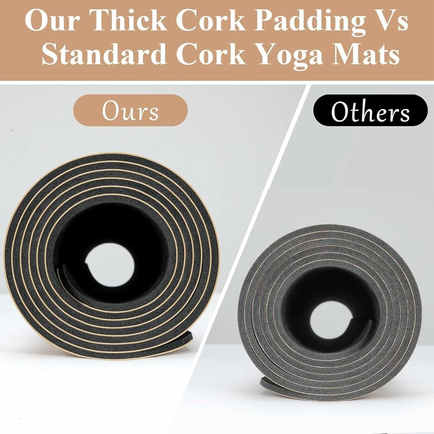 Cork TPE Yoga Mat, Non-Slip, Portable Exercise Mat with Carry Strap, Storage Bag, Tension Belt, for Workouts Home Gym Travel