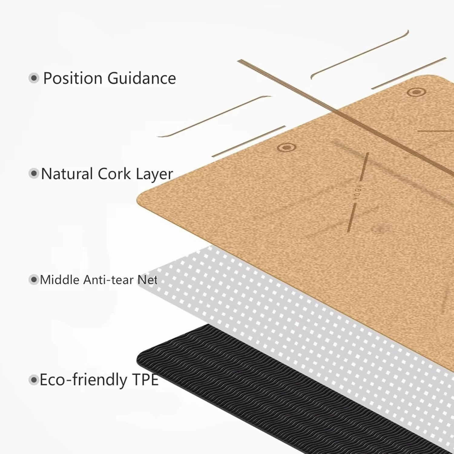 Cork TPE Yoga Mat, Non-Slip, Portable Exercise Mat with Carry Strap, Storage Bag, Tension Belt, for Workouts Home Gym Travel