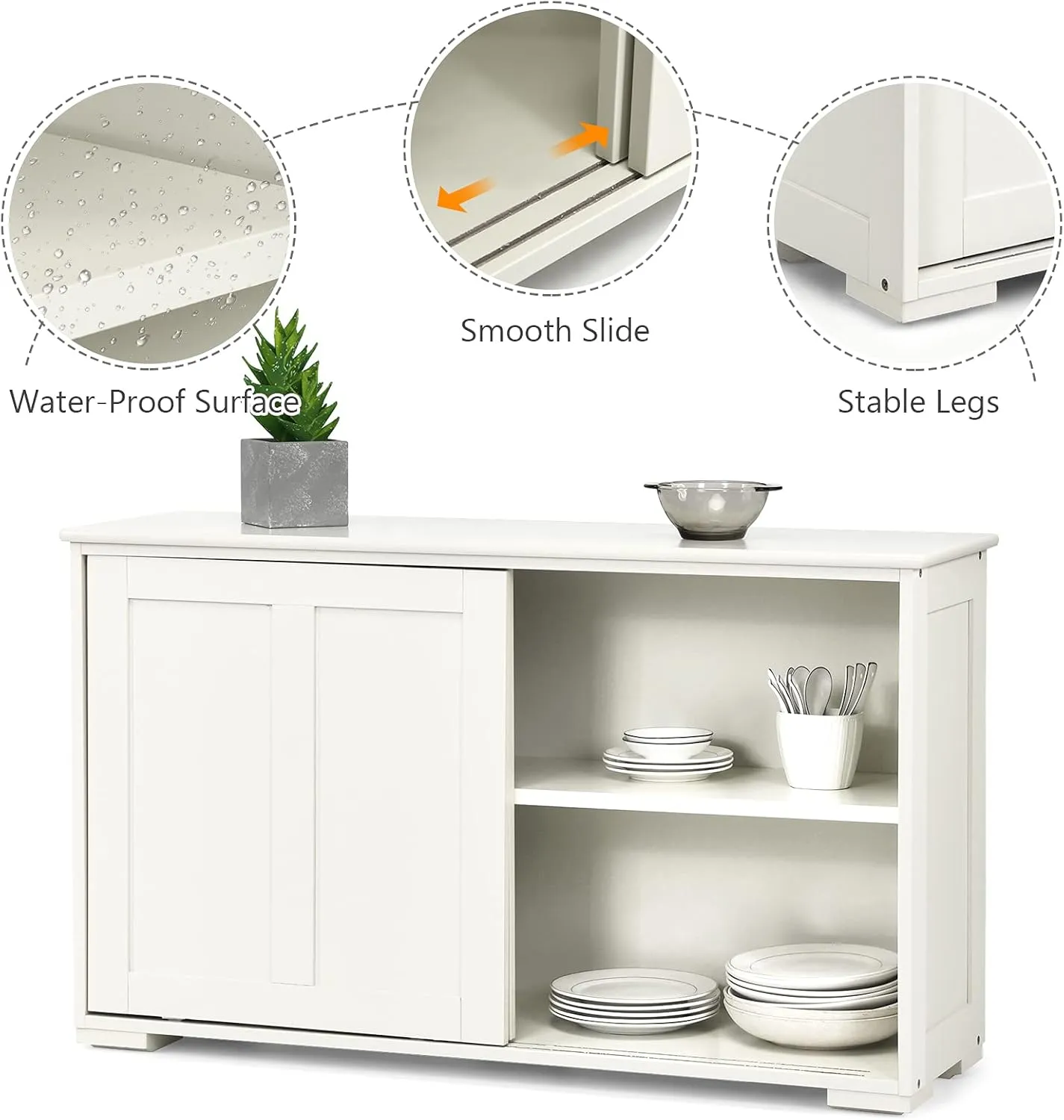 Costzon Sideboard Buffet Cabinet, Wooden Kitchen Storage Cabinet with Adjustable Shelf, Sliding Barn Door, Accent Coffee Bar Cabinet Console Table for Living Room, Dining Room, Hallway (White)
