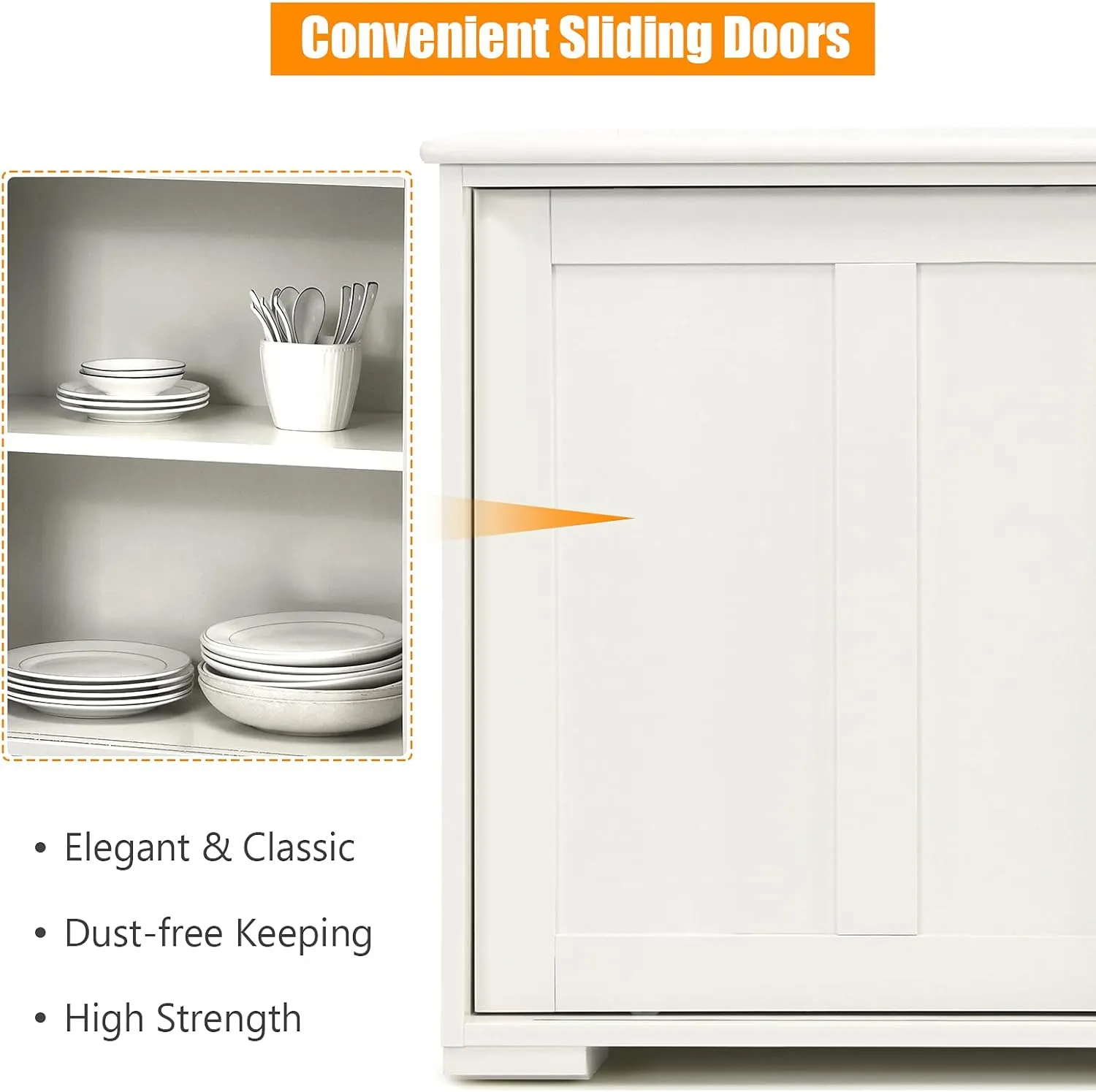 Costzon Sideboard Buffet Cabinet, Wooden Kitchen Storage Cabinet with Adjustable Shelf, Sliding Barn Door, Accent Coffee Bar Cabinet Console Table for Living Room, Dining Room, Hallway (White)