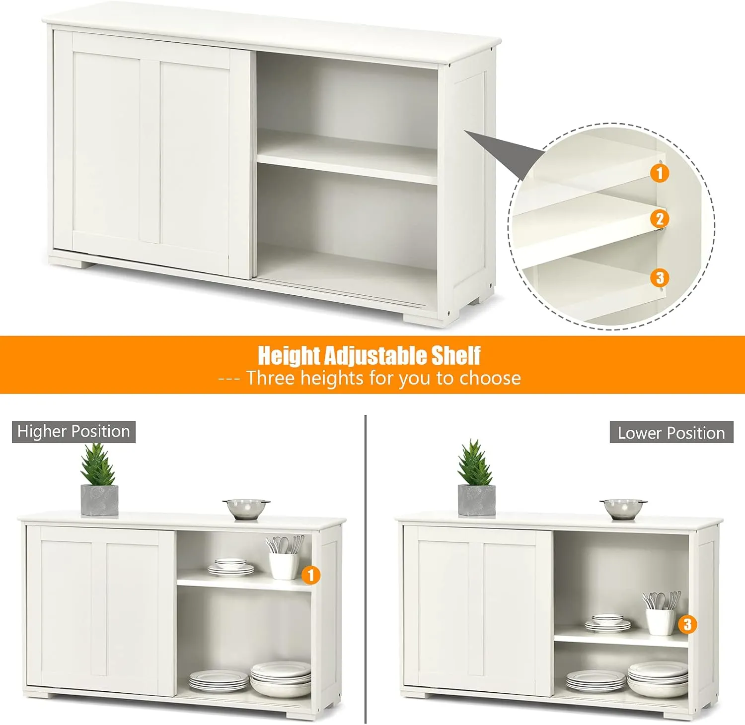 Costzon Sideboard Buffet Cabinet, Wooden Kitchen Storage Cabinet with Adjustable Shelf, Sliding Barn Door, Accent Coffee Bar Cabinet Console Table for Living Room, Dining Room, Hallway (White)