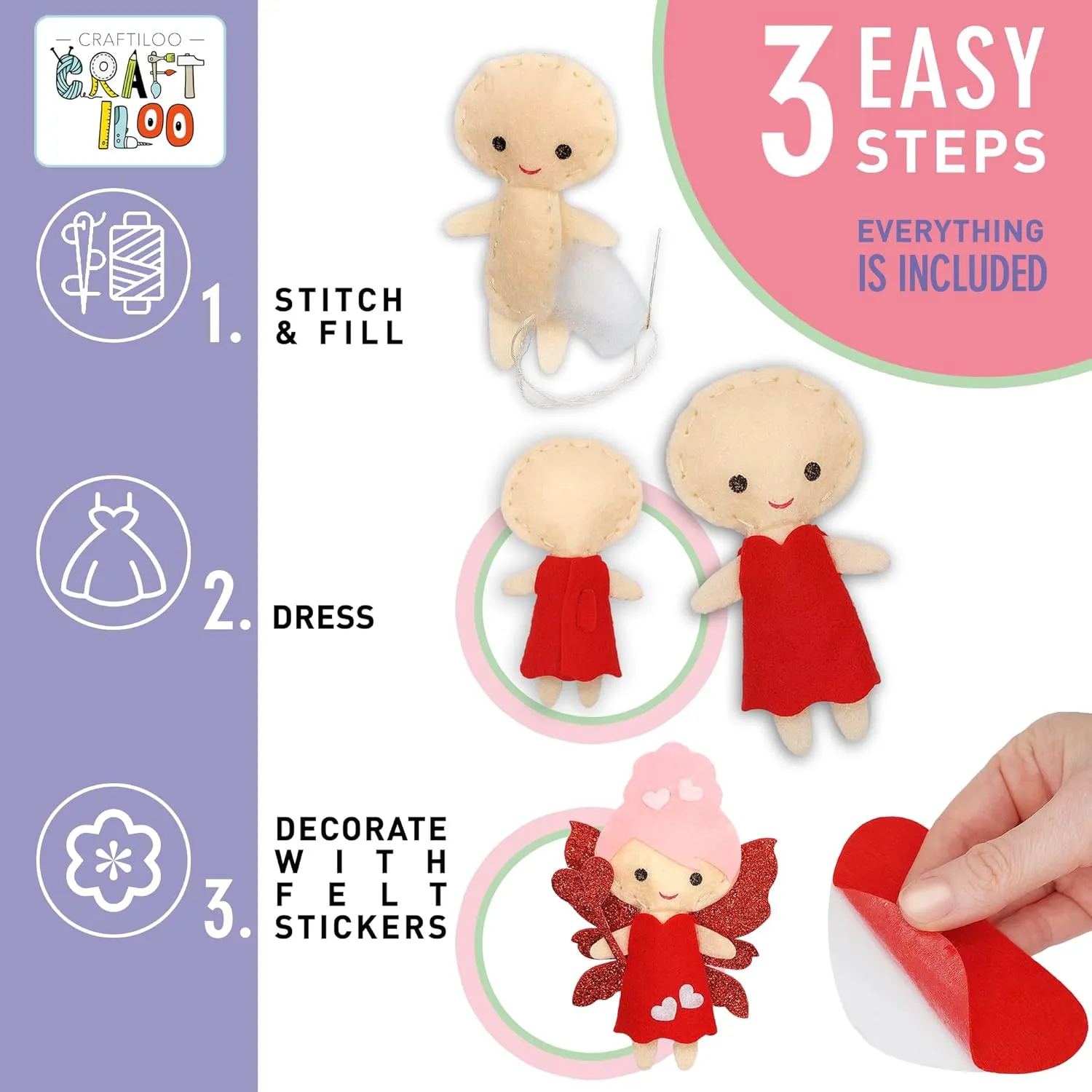 CRAFTILOO Fairy Sewing Kits for Little Girls 5 Easy Projects for Childrens Kid Crafts Make Your Own Felt Pillow Plush Craft Kit My First Sewing Kit Learn to Sew