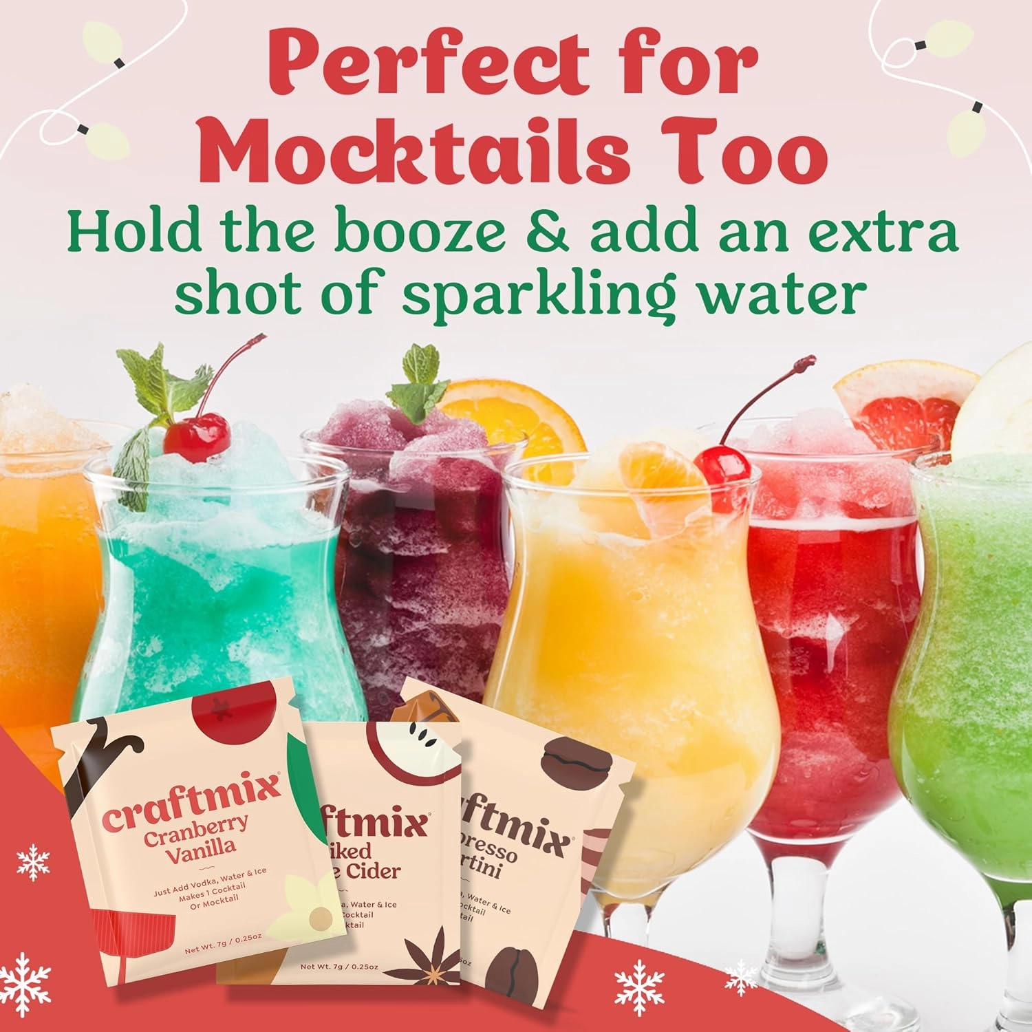 Craftmix Holiday Variety Pack, Makes 12 Drinks, Skinny Cocktail Mixers, Mocktails Non-Alcoholic Drinks - Made With Real Fruit - Vegan Low-Carb, Low-Sugar, Non-GMO, Dairy Free, Gluten Free, Easy to Mix