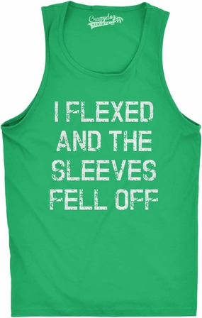 Crazy Dog Mens I Flexed and The Sleeves Fell Off Tank Top Funny Gym Workout Tee