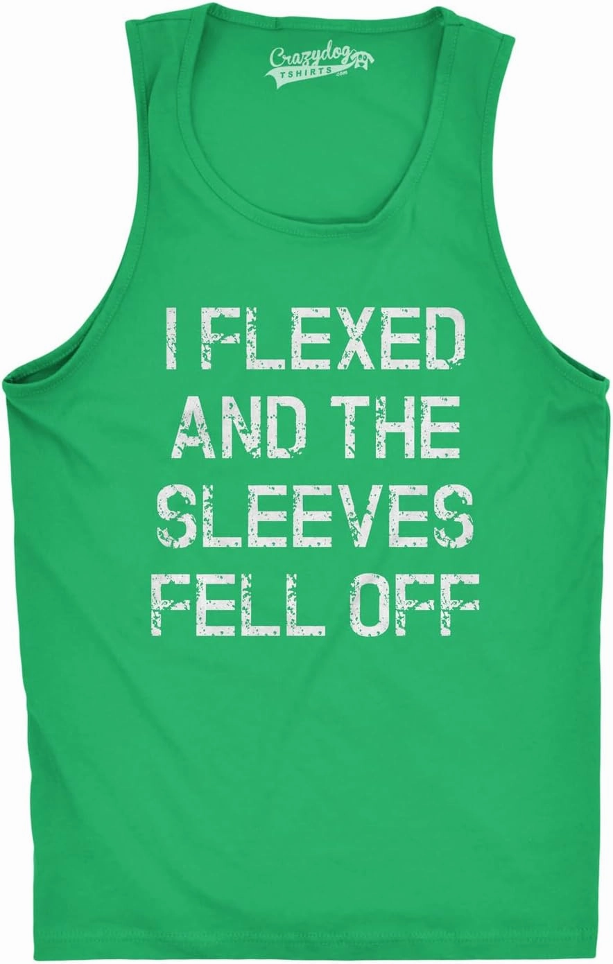 Crazy Dog Mens I Flexed and The Sleeves Fell Off Tank Top Funny Gym Workout Tee
