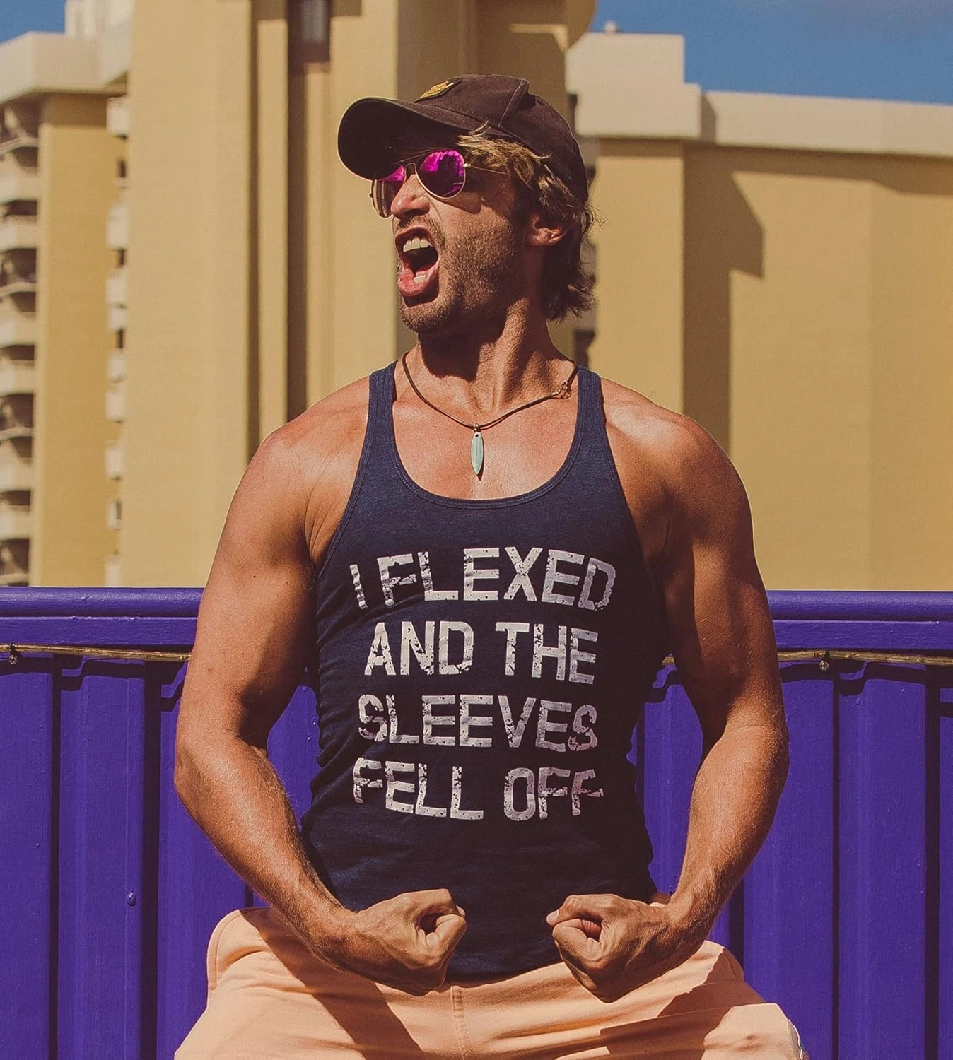 Crazy Dog Mens I Flexed and The Sleeves Fell Off Tank Top Funny Gym Workout Tee
