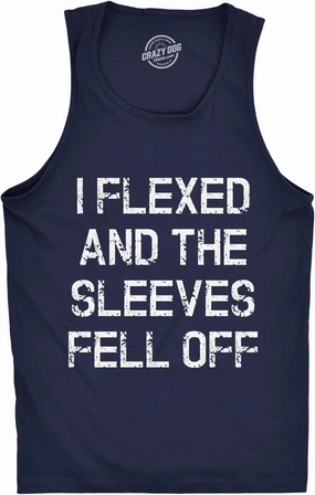 Crazy Dog Mens I Flexed and The Sleeves Fell Off Tank Top Funny Gym Workout Tee