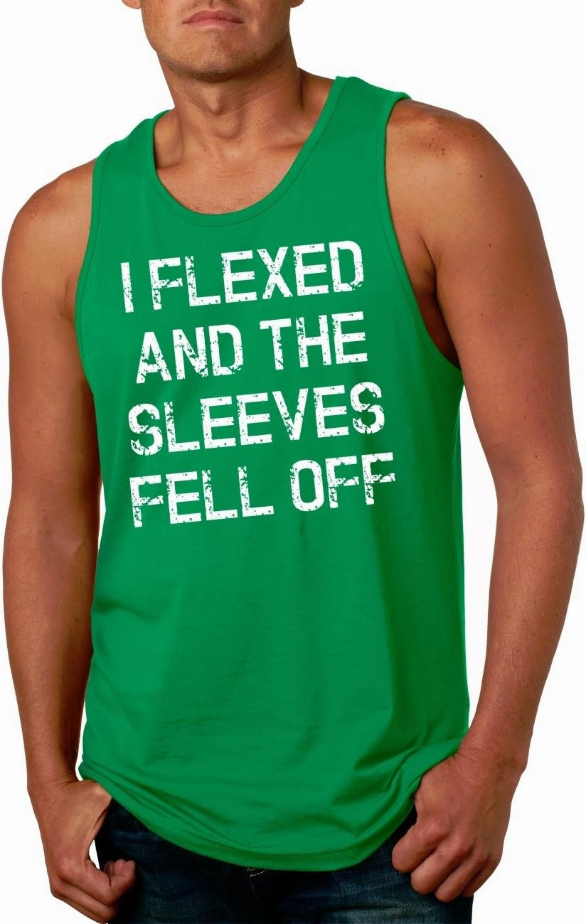 Crazy Dog Mens I Flexed and The Sleeves Fell Off Tank Top Funny Gym Workout Tee