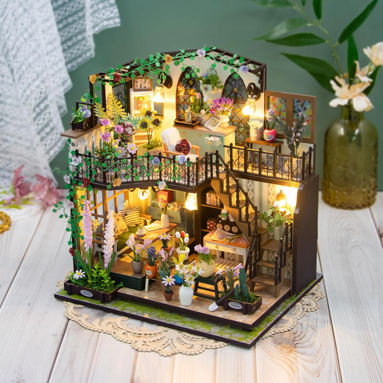 CRIOLPO DIY Miniature Doll House Kit, Tiny House Kit with Furniture, Tiny 3D Wooden Doll House Craft Model, Tiny House Making Kit, Inventive Craft Kits, for Craft Enthusiasts - Darcy Flower Room