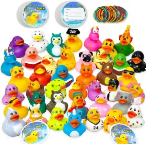 Cruise Ducks 160-Piece Adventure Kit: 50 Assorted Rubber Ducks, 50 Cruise Ship Tags & 60 Bands for Hiding Games, Bath Toys, Pool Fun, or Collectible Decor