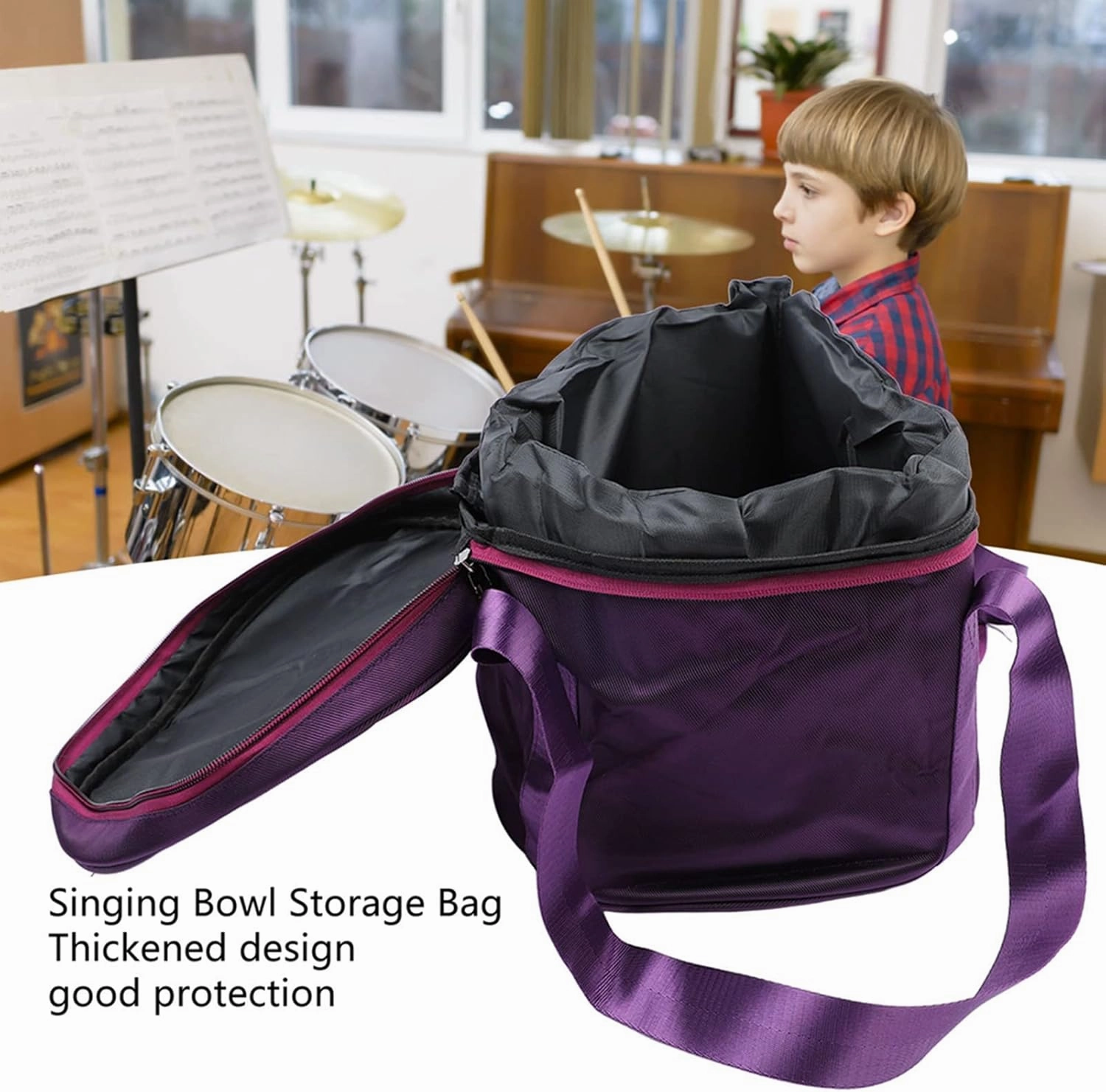Crystal Bowl Storage Bag, Portable Music Bowl Storage Bag Crystal Singing Bowl Carrying Case with 2 External Pocket Dual (12in Pure)
