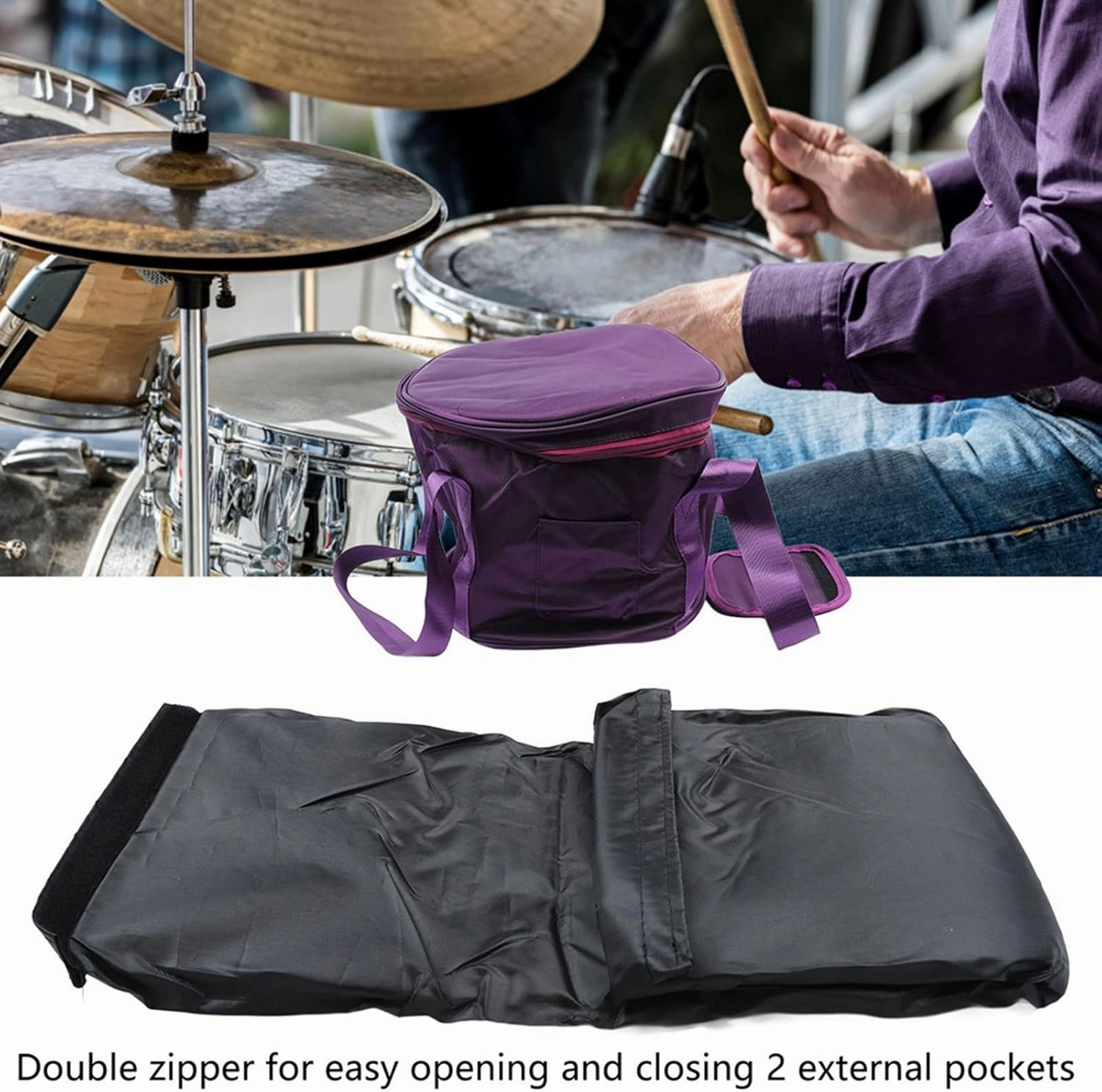 Crystal Bowl Storage Bag, Portable Music Bowl Storage Bag Crystal Singing Bowl Carrying Case with 2 External Pocket Dual (12in Pure)