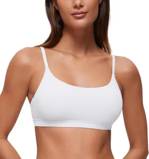 CRZ YOGA Softhold Women's Double Lined Bralettes - Scoop Neck Adjustable Straps Unlined Cami Wireless T-Shirt Everyday Bra
