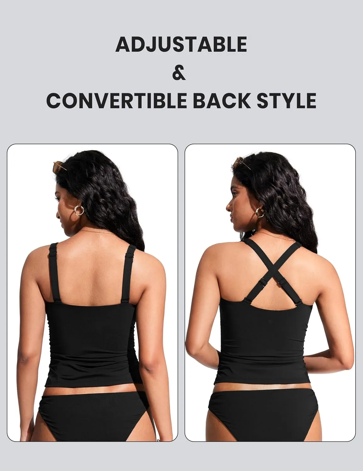 CRZ YOGA Tankini Tops for Women Square Neck Swimsuit Ruched Tummy Control Bathing Suits Adjustable Swim Tank Only No Bottom