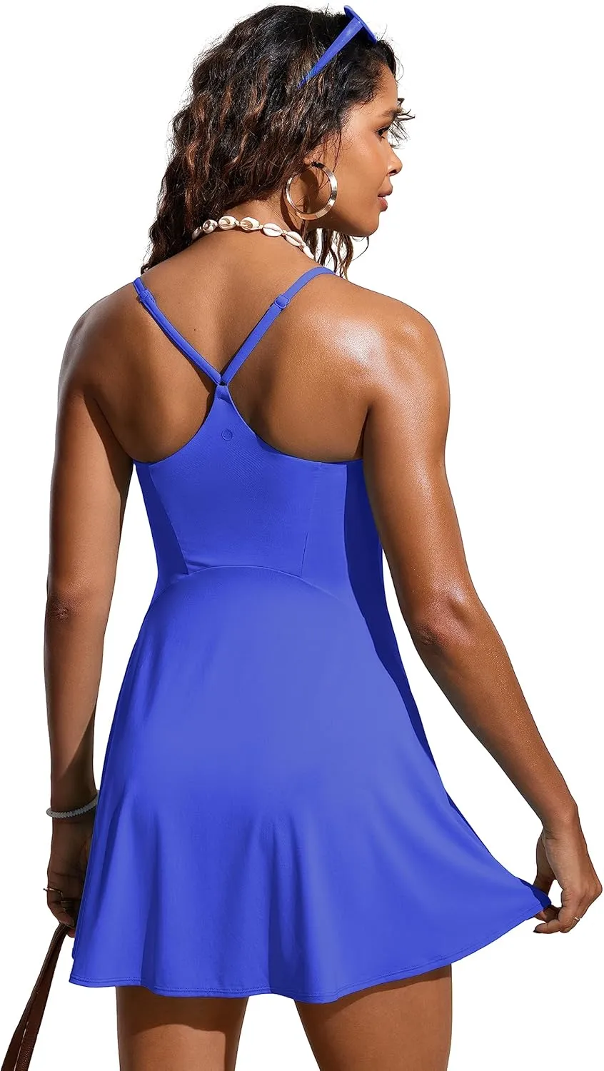 CRZ YOGA Womens One Piece Swimsuits Modest Swim Dress Tummy Control Adjustable Y-Back Straps Athletic Bathing Suit Swimwear