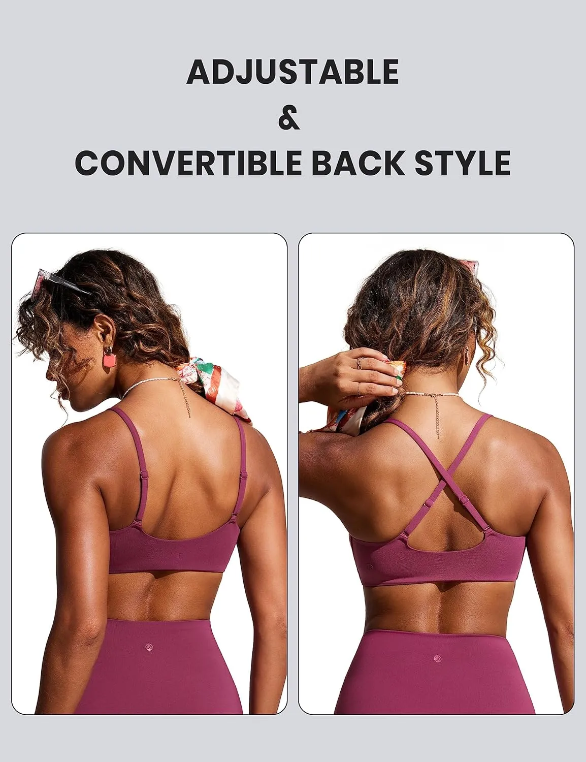 CRZ YOGA Womens Scoop Neck Bikini Tops D-DD Adjustable Spaghetti Straps Bathing Suit Padded Swimsuit Sports Bra