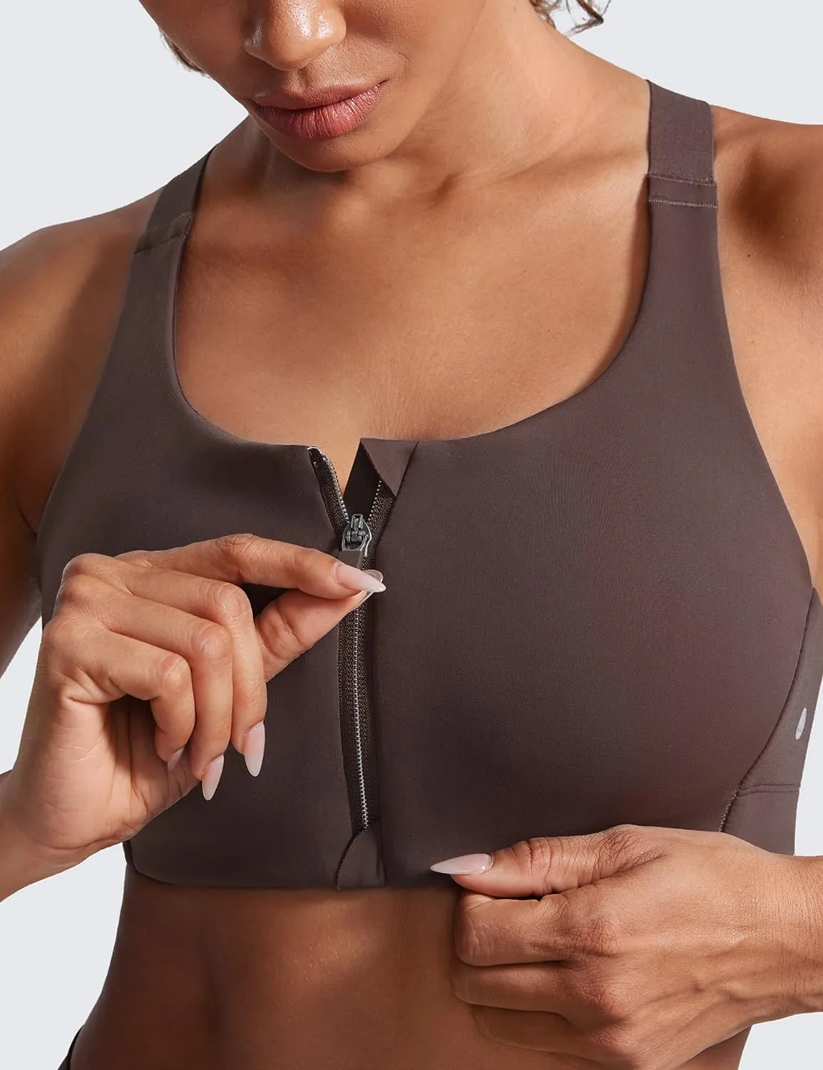 CRZ YOGA Womens Zip Front High Impact Sports Bra - Molded Cup Adjustable Convertible Straps Wireless Workout Yoga Crop Top