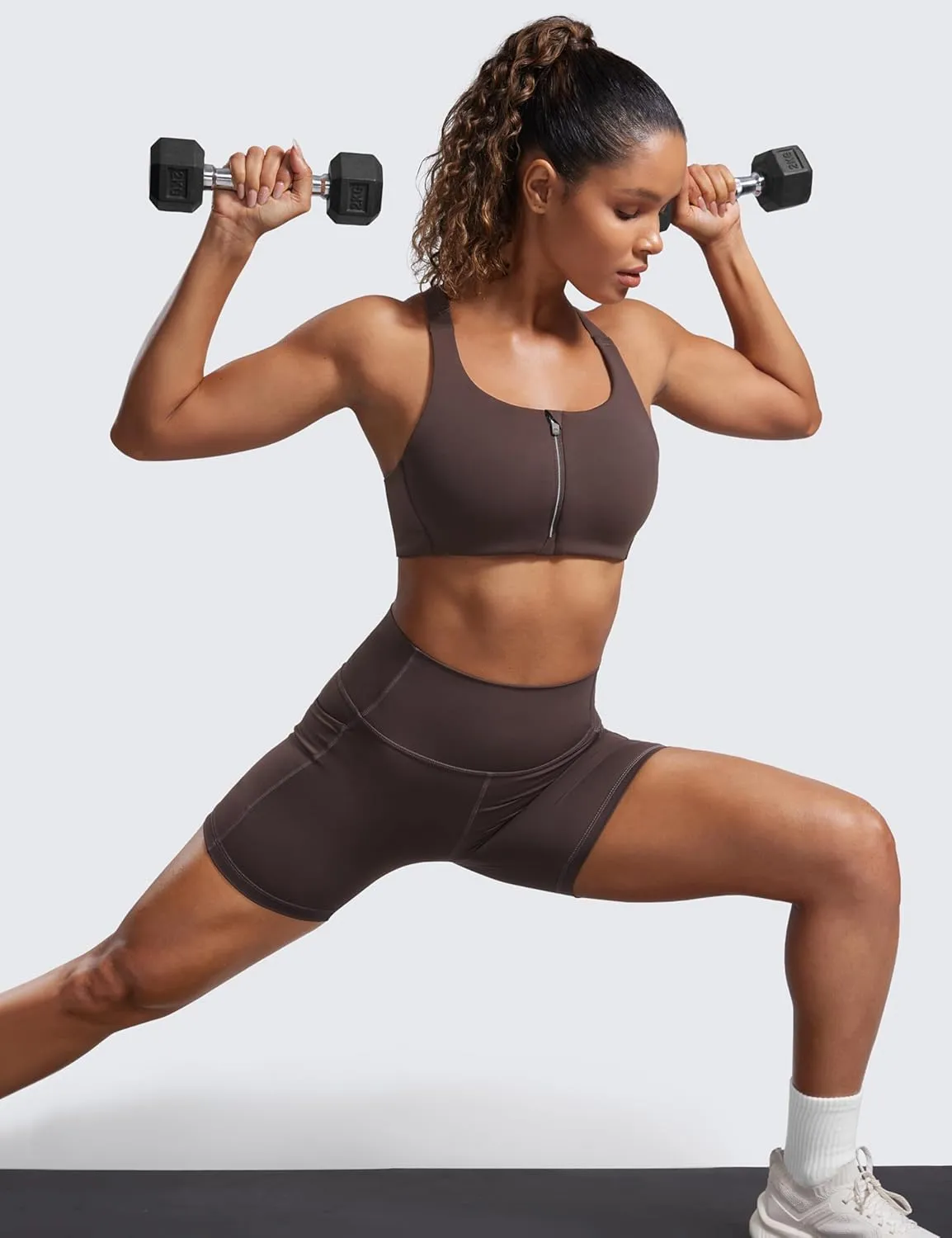 CRZ YOGA Womens Zip Front High Impact Sports Bra - Molded Cup Adjustable Convertible Straps Wireless Workout Yoga Crop Top