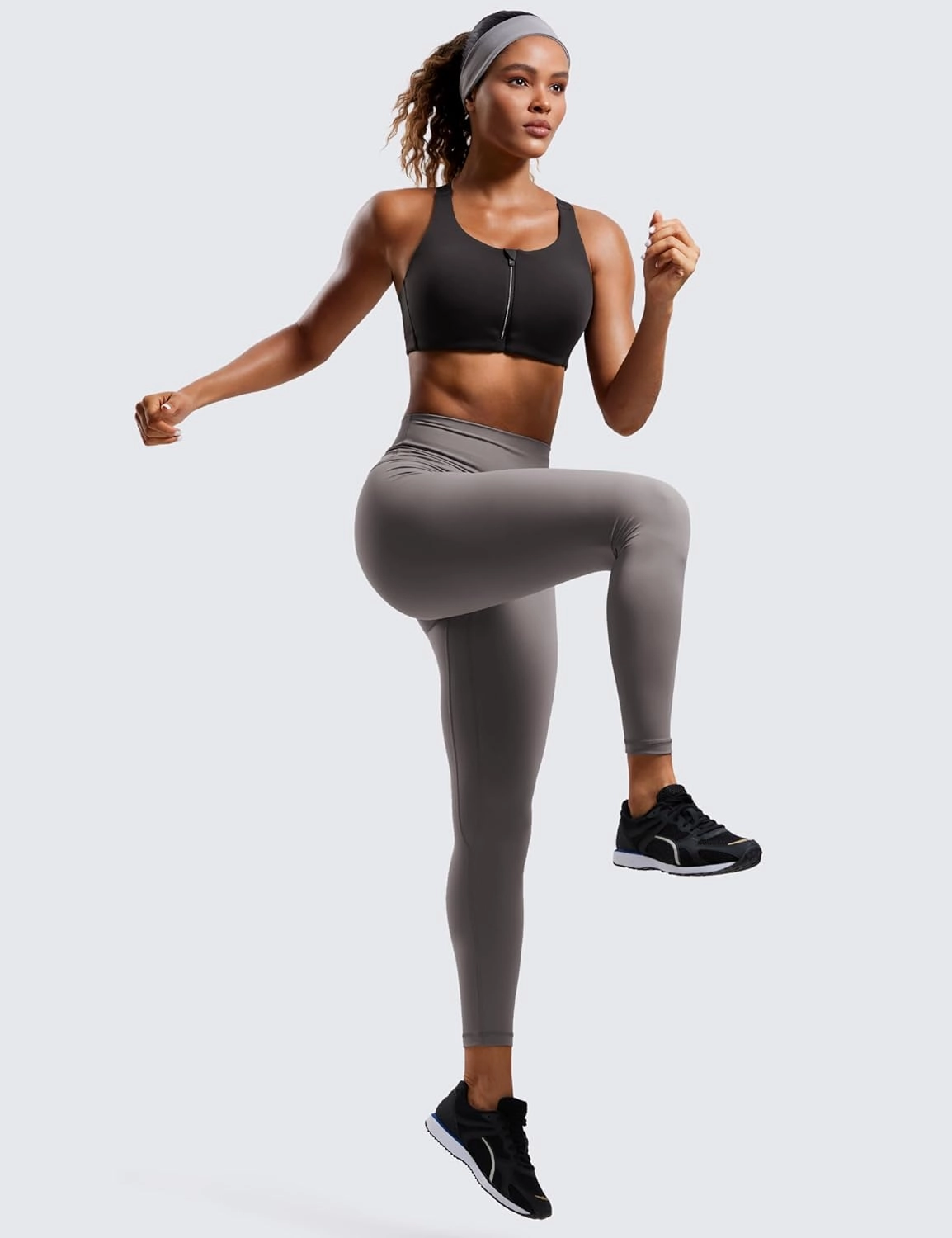 CRZ YOGA Womens Zip Front High Impact Sports Bra - Molded Cup Adjustable Convertible Straps Wireless Workout Yoga Crop Top