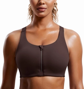 CRZ YOGA Womens Zip Front High Impact Sports Bra - Molded Cup Adjustable Convertible Straps Wireless Workout Yoga Crop Top