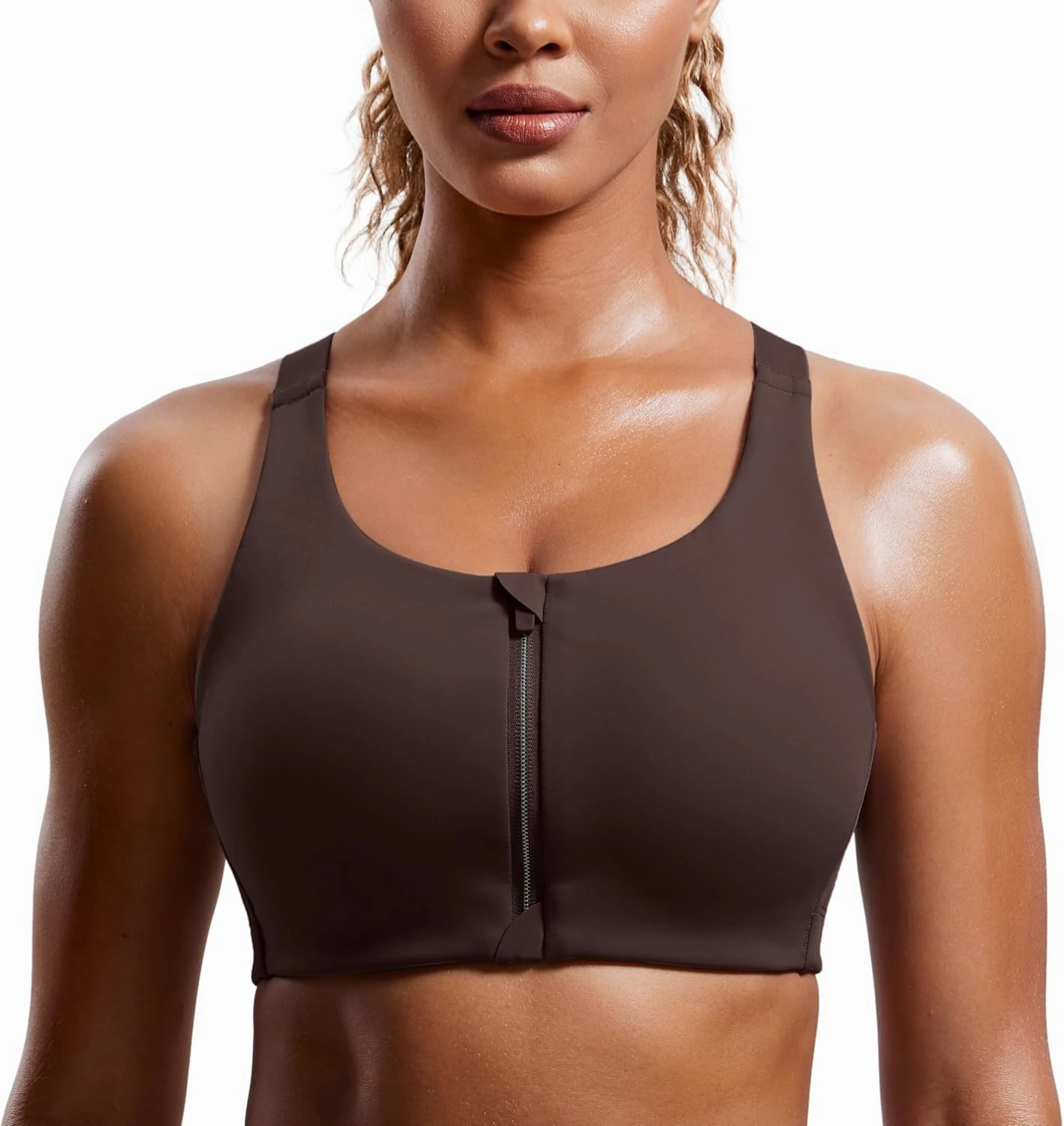 CRZ YOGA Womens Zip Front High Impact Sports Bra - Molded Cup Adjustable Convertible Straps Wireless Workout Yoga Crop Top