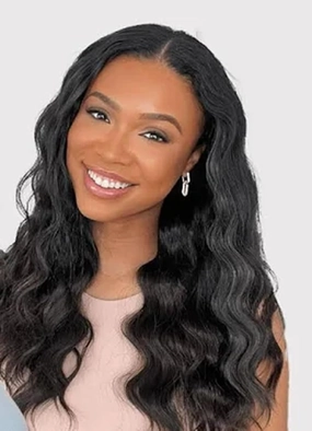 Curly V Part Wigs For Black Women Water Wave Blend Human Hair Synthetic U Part Wig Glueless Full Head Clip In Half Wig V Shape Wigs No Leave Out No Sew In 200% Density (#2, 18 Inch)